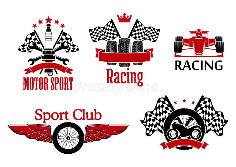 Symboles de sport mécanique pour la conception d'emballage automatique illustration stock Symboles de sport mécanique pour la conception d'emballage automatique illustration stock