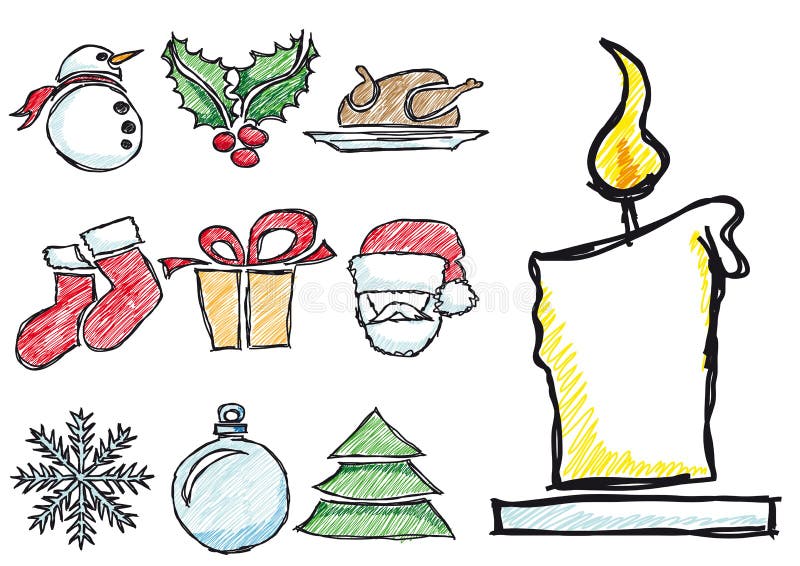 Symboles esquissés de Noël illustration de vecteur. Illustration du