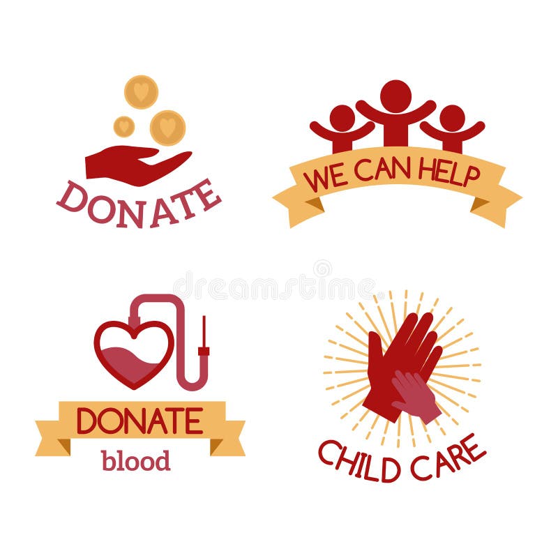 Symboles humanitaires réglés de soutien d'aide d'espoir de main de conscience d'icônes de charité de vecteur rouge volontaire de