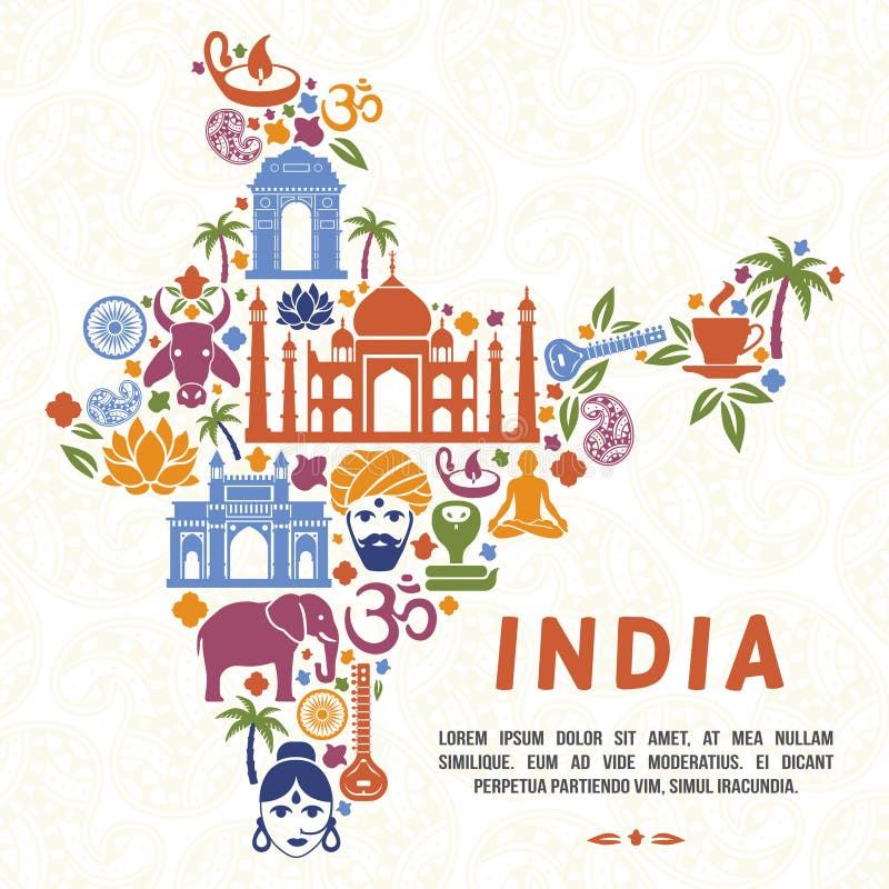 Symboles indiens traditionnels sous forme de carte d'Inde illustration de vecteur Symboles indiens traditionnels sous forme de carte d'Inde illustration de vecteur