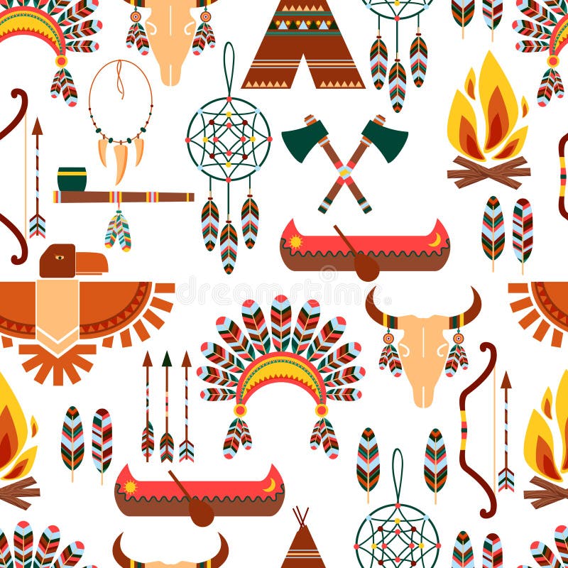 Symboles indigènes tribals américains de modèle sans couture illustration stock Symboles indigènes tribals américains de modèle sans couture illustration stock