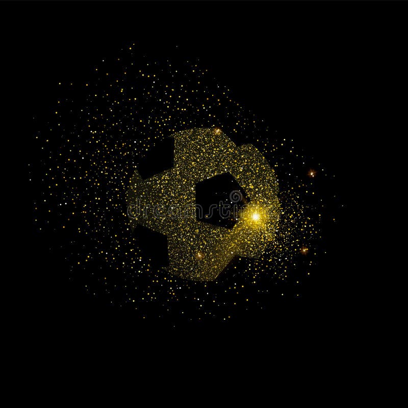 Symbolet för fotbollbollen som göras av guld, blänker damm vektor illustrationer Symbolet för fotbollbollen som göras av guld, blänker damm vektor illustrationer