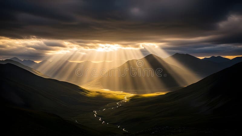 Divine Light from Heaven Over Dramatic Landscape vector illustration