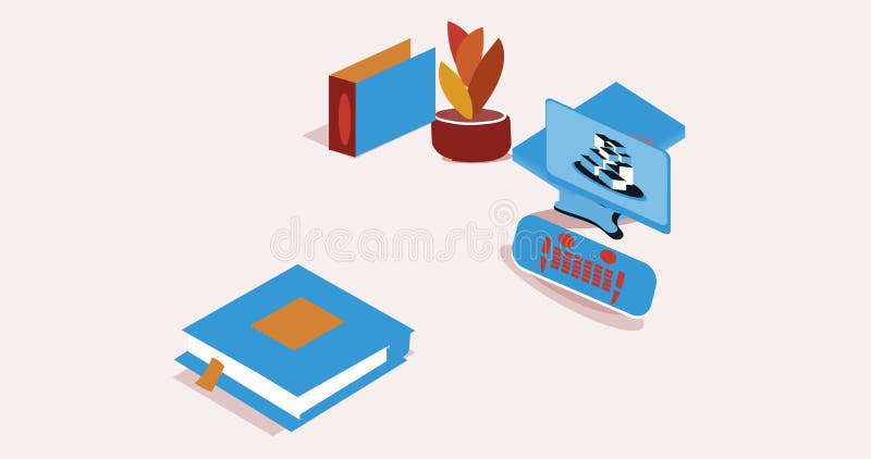 Symbolic office, computer symbol as remote web assistance for humans. Cartoon flat vector illustration vector illustration