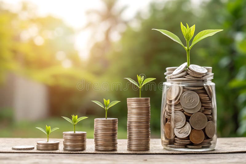A symbolic representation of financial growth, featuring stacks of coins progressively increasing in height vector illustration