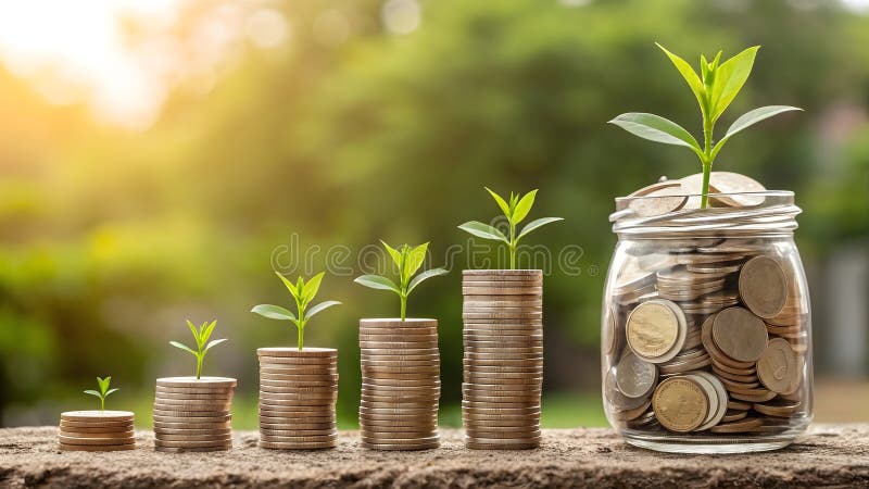 A symbolic representation of financial growth, featuring stacks of coins progressively increasing in height vector illustration