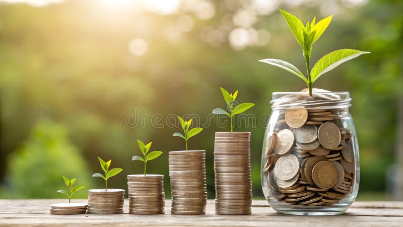 A symbolic representation of financial growth, featuring stacks of coins progressively increasing in height vector illustration