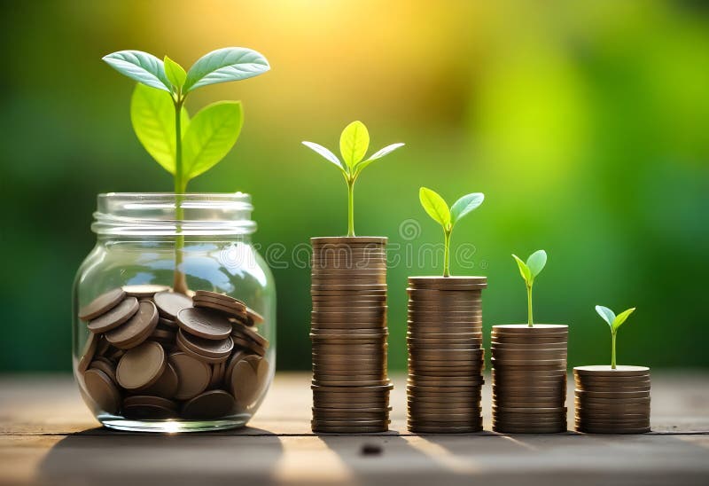 A symbolic representation of financial growth, featuring stacks of coins progressively increasing in height royalty free illustration