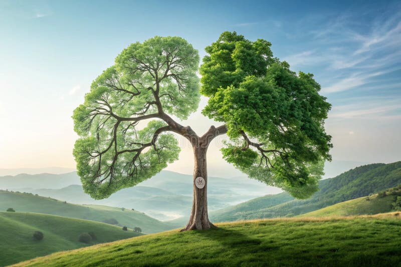 Symbolic representation of lungs formed by a tree illustrating the importance of fresh air and environmental consciousness - vector illustration