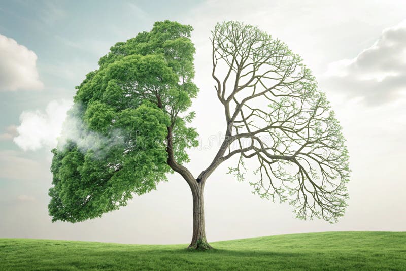 Symbolic representation of lungs formed by a tree illustrating the importance of fresh air and environmental consciousness - royalty free illustration