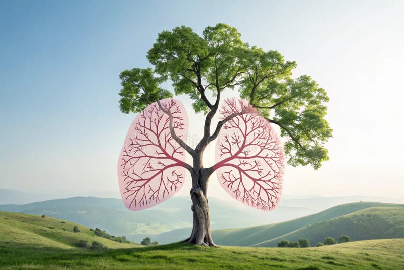 Symbolic representation of lungs formed by a tree illustrating the importance of fresh air and environmental consciousness - vector illustration