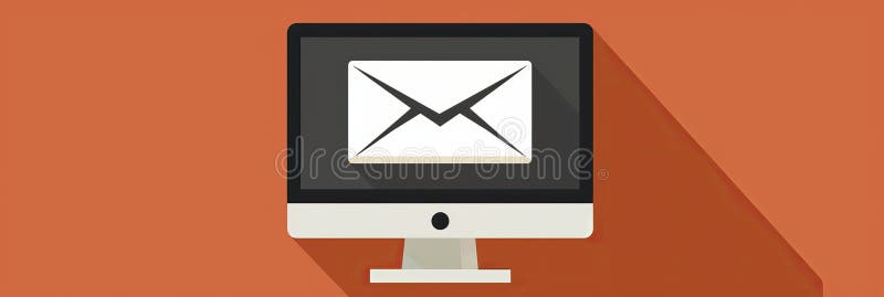 Symbolic white envelope with arrow pointing to computer screen representing email delivery royalty free illustration