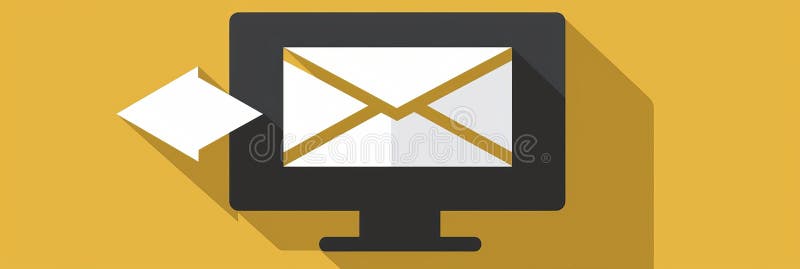 Symbolic white envelope with arrow pointing to computer screen representing email delivery stock illustration