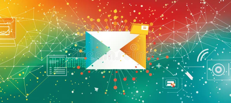 Symbolic white envelope with arrow pointing to computer screen representing email delivery vector illustration