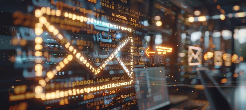 Symbolic white envelope with arrow pointing to computer screen representing email delivery royalty free illustration