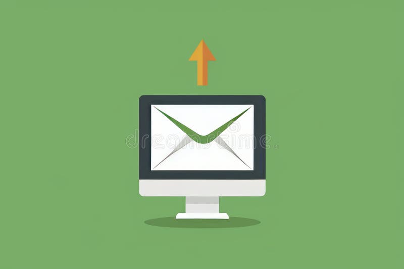 Symbolic white envelope with arrow pointing to computer screen signifying email delivery royalty free illustration