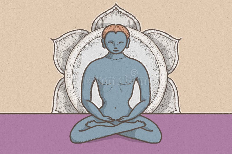 Illustration of tantric position with symbols of chakras and lotus flower.