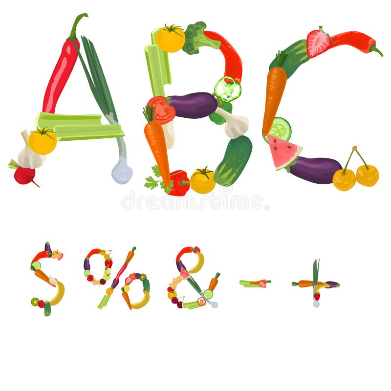Symbols made of fruits and vegetables vector illustration