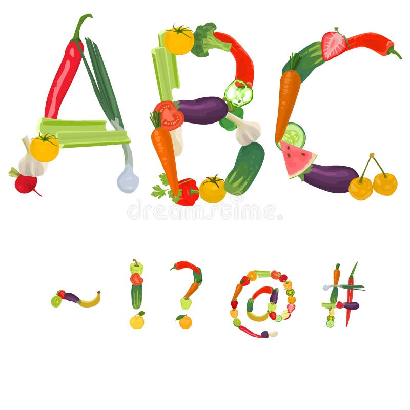 Symbols made of fruits and vegetables royalty free illustration
