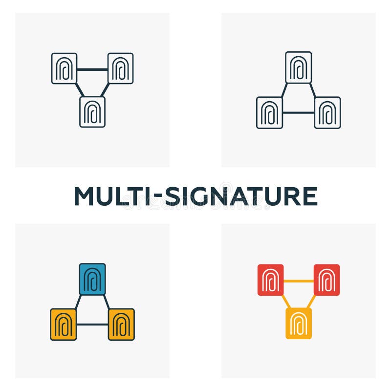 Symbolsatz für mehrere Signaturen Vier Elemente in verschiedenen Stilen aus der Blockchain Icons Collection Ausgefüllte kreative stock abbildung
