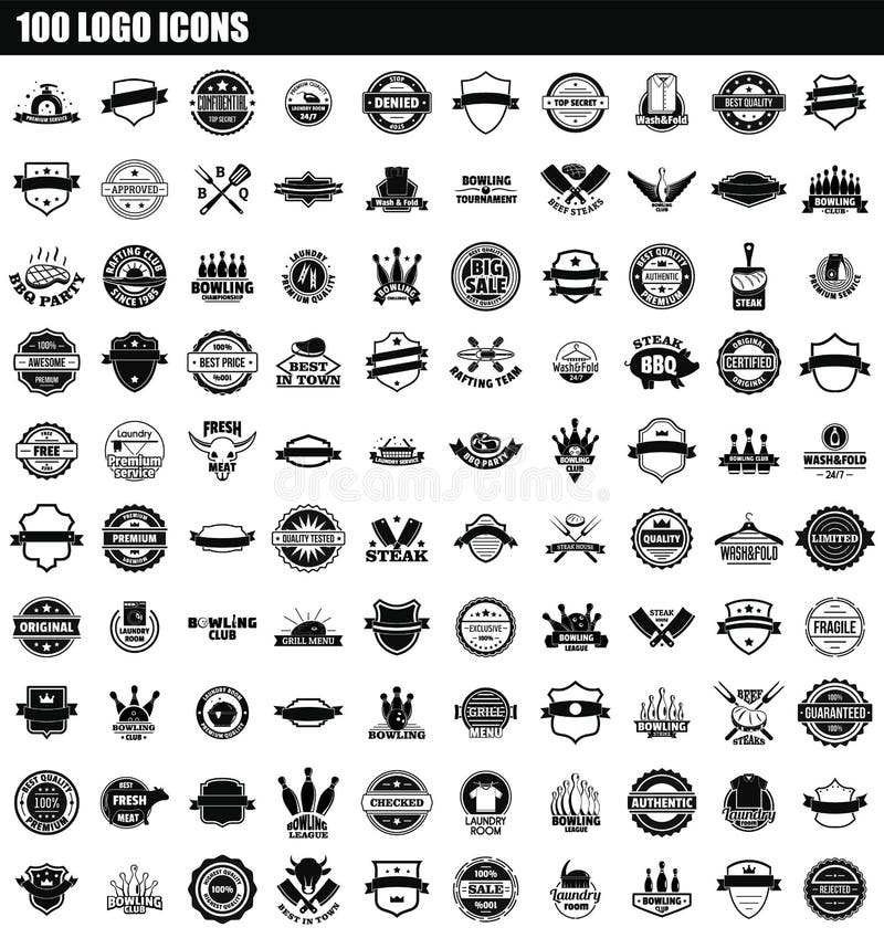 100 logo icon set. Simple set of 100 logo vector icons for web design isolated on white background. 100 logo icon set. Simple set of 100 logo vector icons for web design isolated on white background