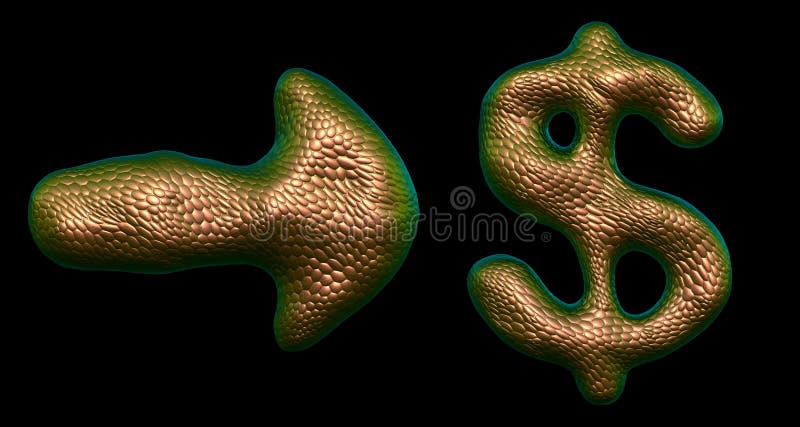 Symboluppsamlingspil och dollar gjord av 3d återger guldfärg Symbol för samlingstyp för naturlig ormfumskal stock illustrationer