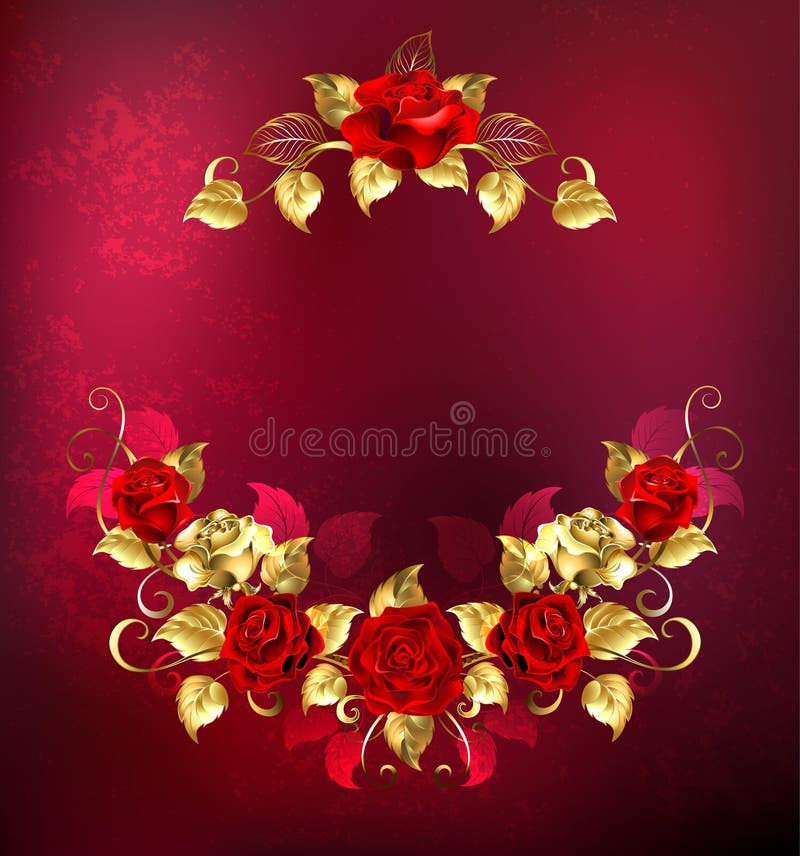 Symmetrical garland of gold and red roses