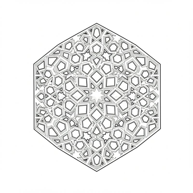 Symmetrical geometric pattern in a hexagonal shape, showcasing intricate royalty free illustration