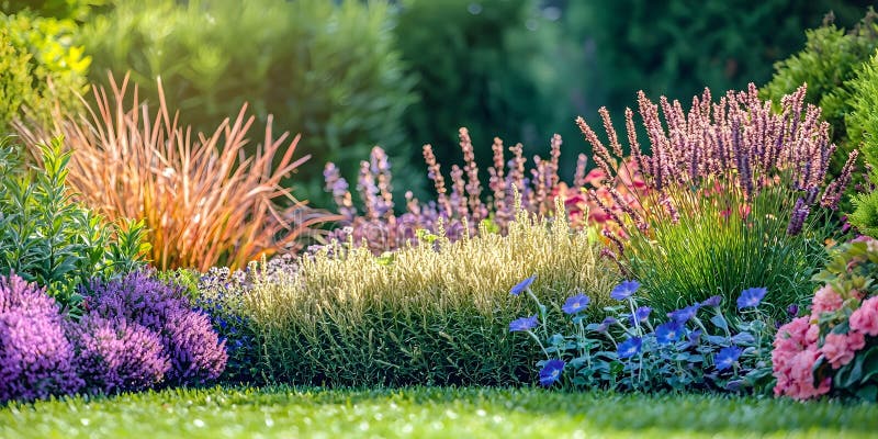 Symphonie colorée de fleurs : découvrez la beauté d'un jardin paysager illustration libre de droits