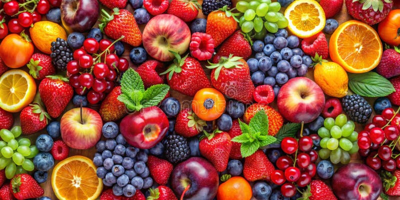Symphonie colorée de fruits d'été fraises pommes oranges et plus illustration stock