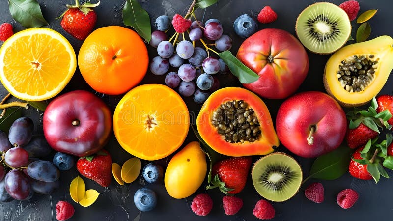 Symphonie colorée de fruits : vitalité et harmonie. concept photo fruit couleurs vives illustration de vecteur