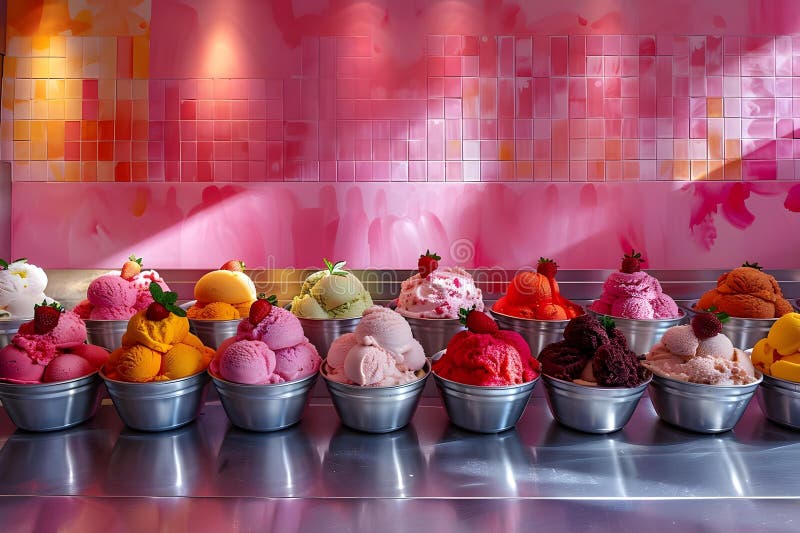 Symphonie colorée de saveurs de gelato. concept dessert dégustation gelateria exploration délicieuse illustration stock