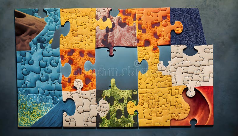 A Symphony of Diversity: Uniting Unique Puzzle Pieces in the Tapestry of Inclusivity stock illustration