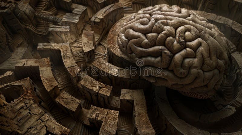 A Symphony of Neurons: The Enigmatic Brain in Digital Wonderland stock illustration