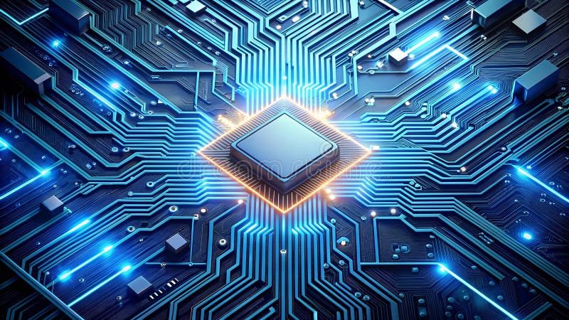 The Symphony of Silicon A Visual Depiction of the Intricate Dance of Circuits on a CPU Chip generative AI stock photo