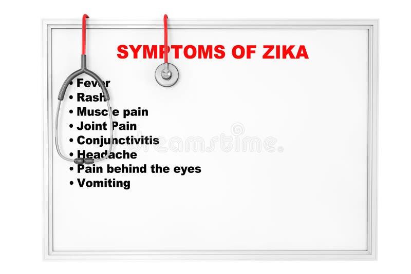 Symptômes de Zika au-dessus de tableau blanc rendu 3d illustration libre de droits Symptômes de Zika au-dessus de tableau blanc rendu 3d illustration libre de droits