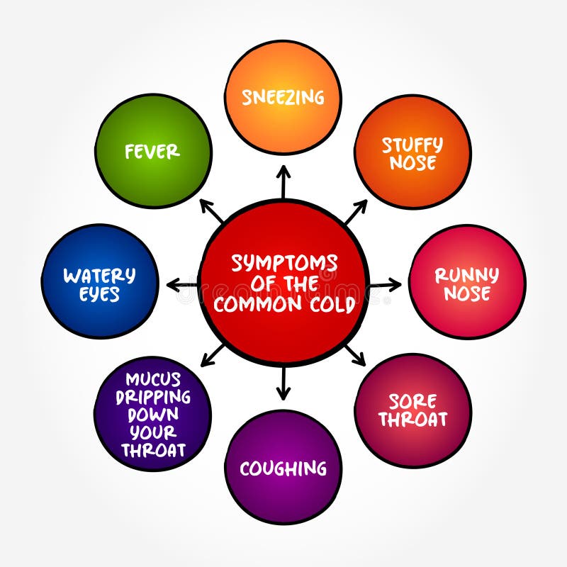 Symptoms of the common cold - viral infection of your nose and throat, upper respiratory tract royalty free illustration