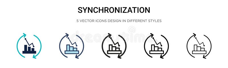 Synchronization icon in filled, thin line, outline and stroke style. Vector illustration of two colored and black synchronization stock illustration