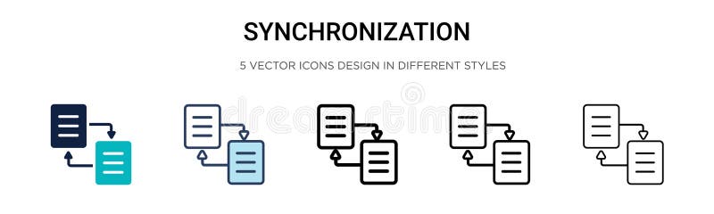 Synchronization icon in filled, thin line, outline and stroke style. Vector illustration of two colored and black synchronization royalty free illustration