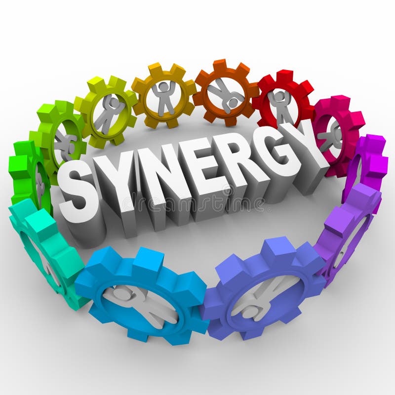Synergisme - Mensen in Toestellen rond Word vector illustratie Synergisme - Mensen in Toestellen rond Word vector illustratie