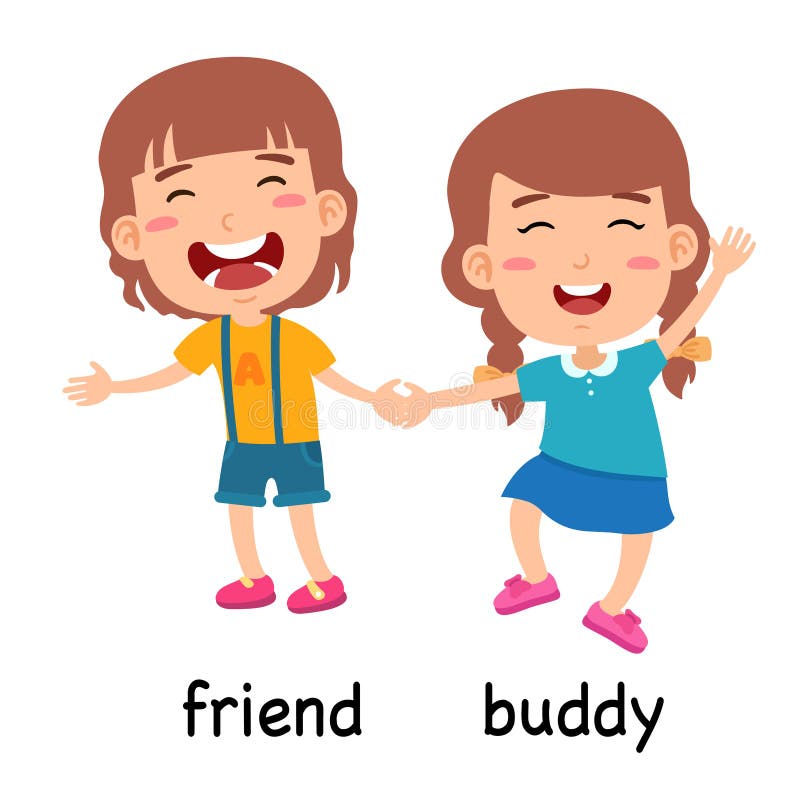 Synonyms friend and buddy stock vector. Illustration of design 228446833