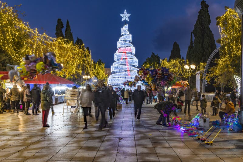 Syntagma Square with Christmas Tree Editorial Stock Image Image of athens, illuminated 135318829
