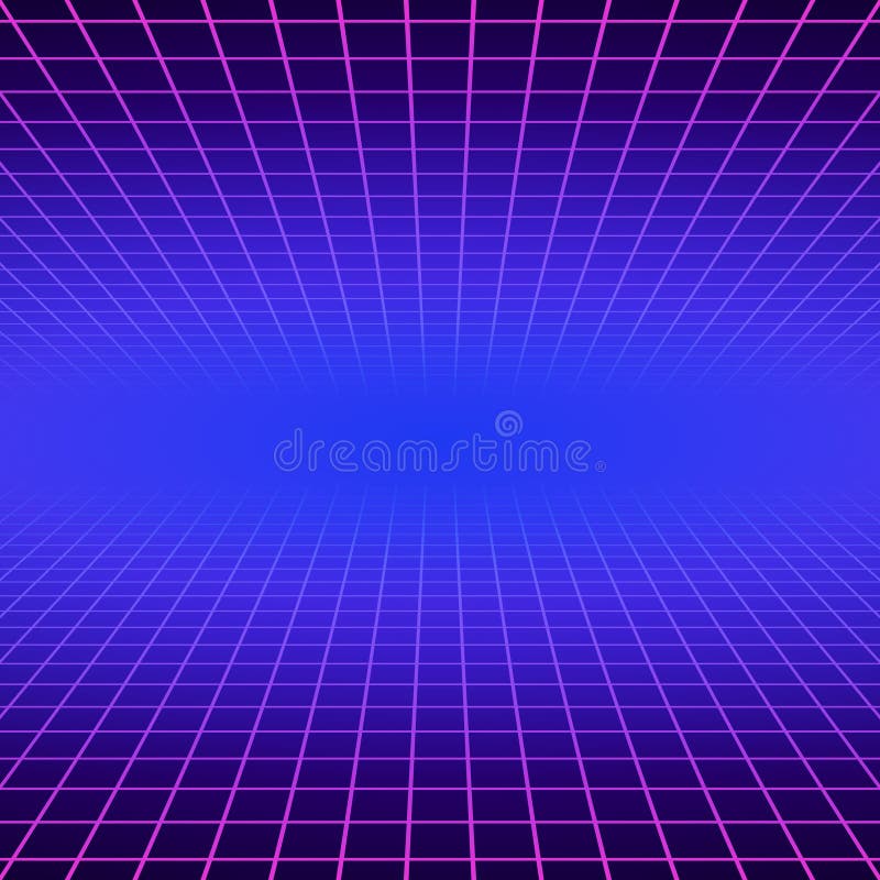 Synth wave retro grid background. Synthwave 80s vapor vector game poster neon futuristic laser space arcade