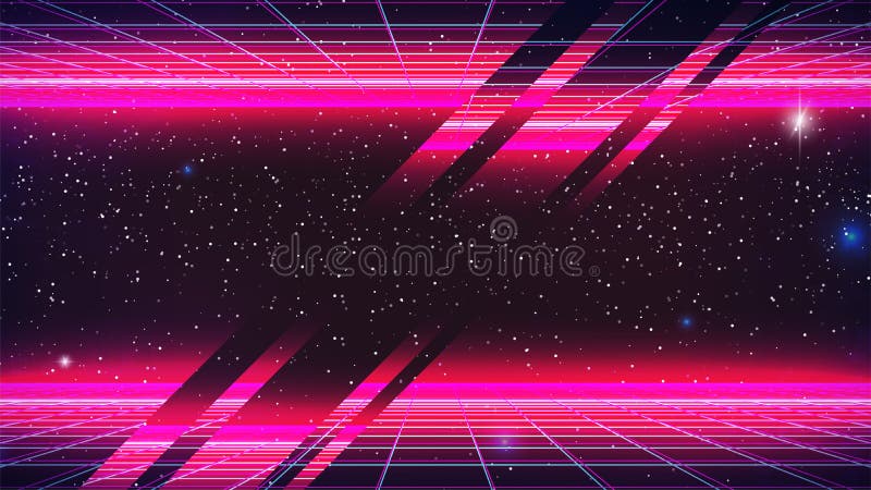 Synthwave Glitch Neon Background. Retro Future Pink Glowing, Blue ...