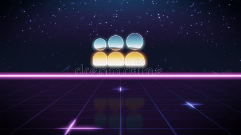 Synthwave retro design icon of myspace. Chrome icon of myspace logo on synth background