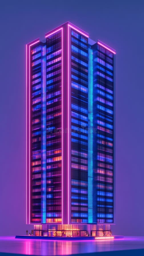 Synthwave skyskraper som presenteras på en vit bakgrund royaltyfri illustrationer