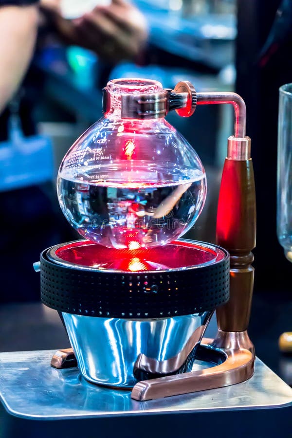 Japanese Siphon Coffee Maker With Halogen Beam Heater Stock Photo