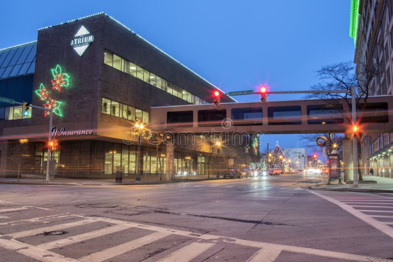 SYRACUSE, NEW YORK DEC 07, 2018 Night View at Downtown Syracuse, New York Editorial Photo