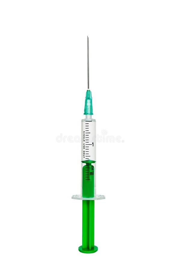 New Syringe with Orange Cap Isolated on White. Injection Stock Photo