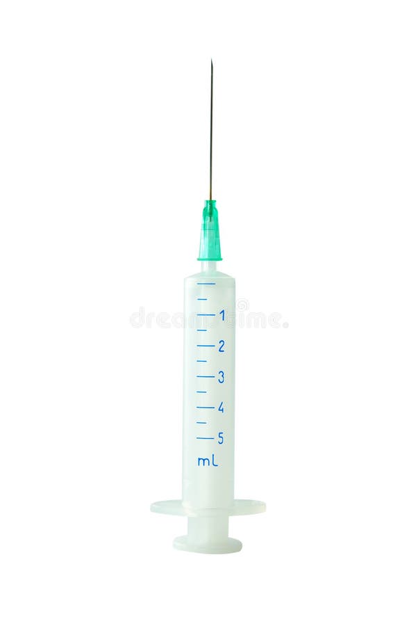 New Syringe with Orange Cap Isolated on White. Injection Stock Photo